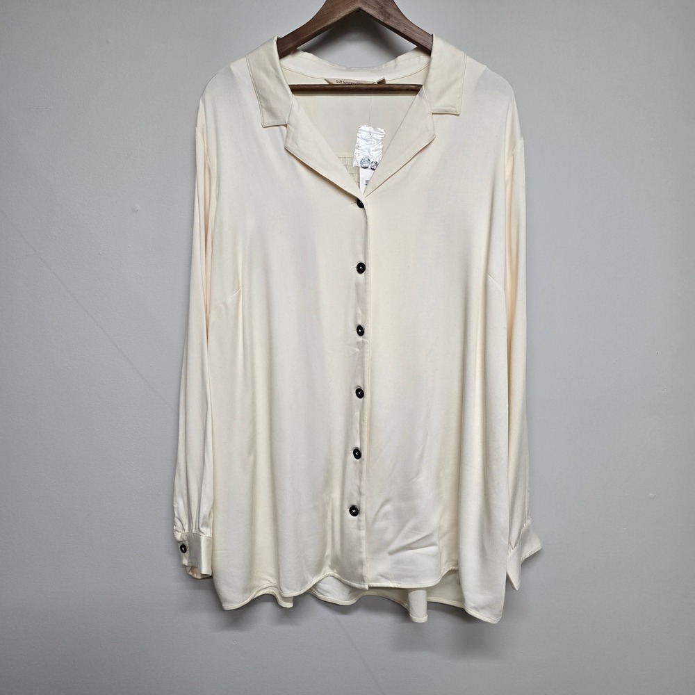 Soft Surroundings Keystone Shirt Women 2X Ivory Pearl Rayon Smocked Back Career